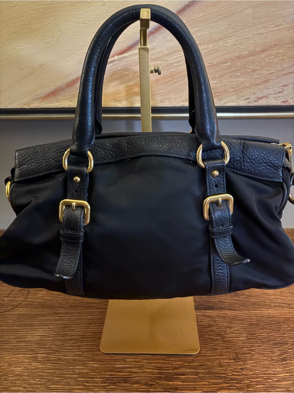 Vintage Prada Tessuto Nylon Leather Two Way Boston Satchel Black - Picture 3 of 17